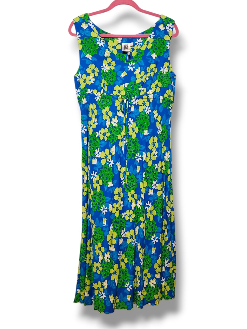 USINDO - Large Blue Floral Maxi Dress with Green & Yellow Blooms - Picture 3 of 8
